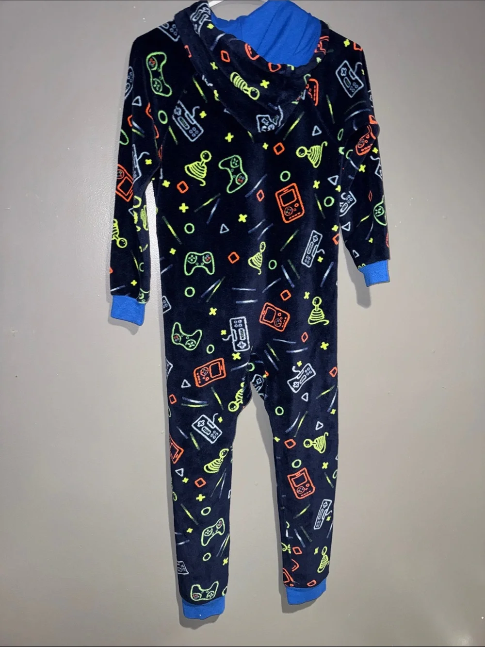 Cat & Jack Navy Gaming Icon Hooded One-Piece Footie